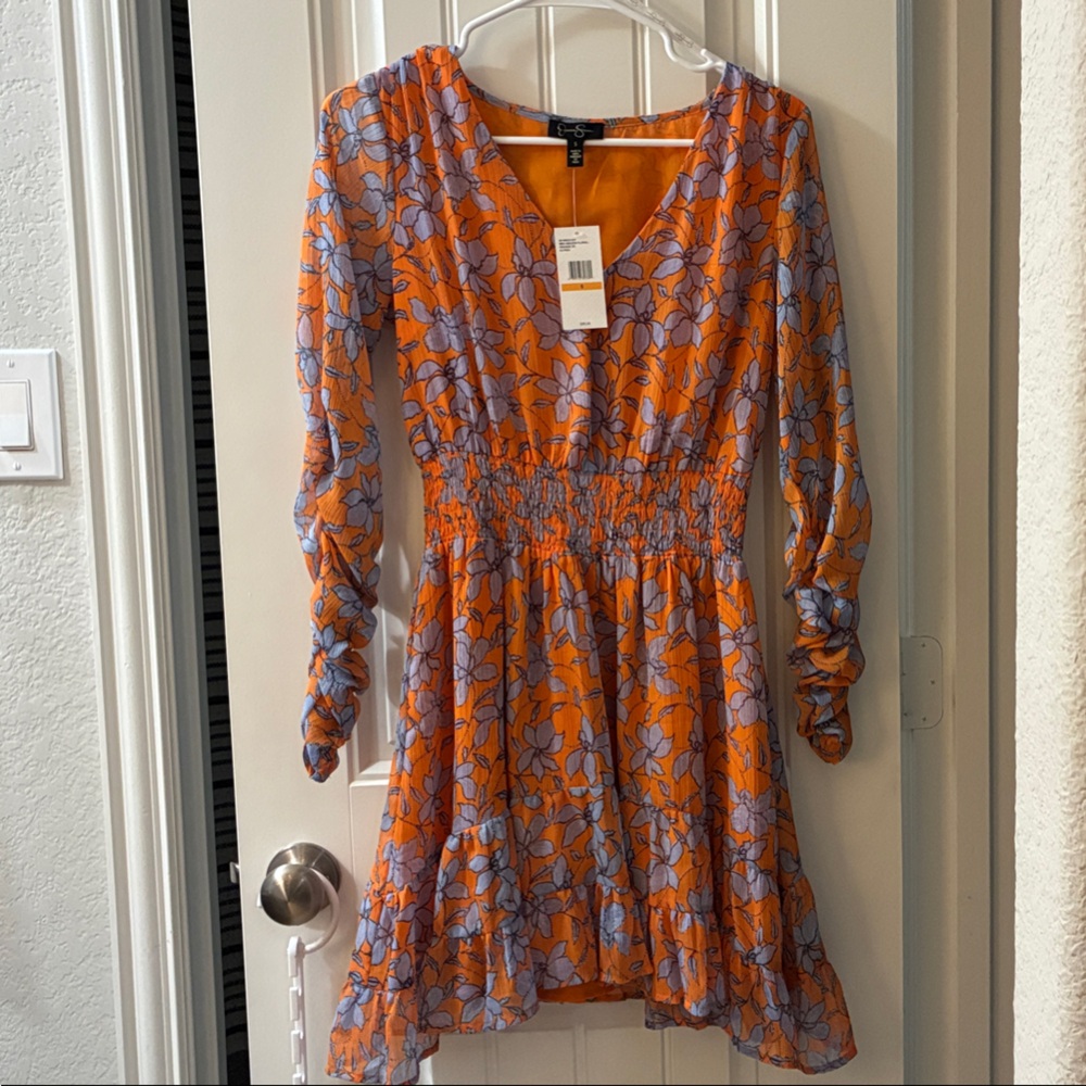 Jessica Simpson Orange and Blue Floral Midi Dress